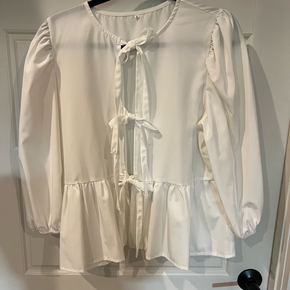 SHEIN Cream Blouse with Bow Details